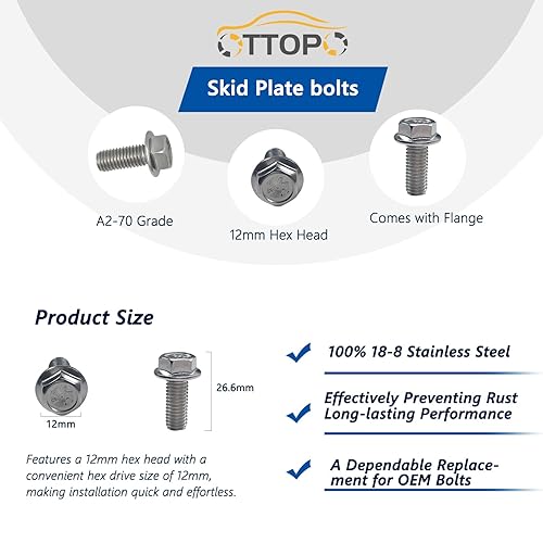 Miniatura 5 de Pernos de placa deslizante compatibles con Toyota 4Runner Tacoma FJ Cruiser Tundra Sequoia Land Cruiser 304 Acero inoxidable 0.472 in cabeza