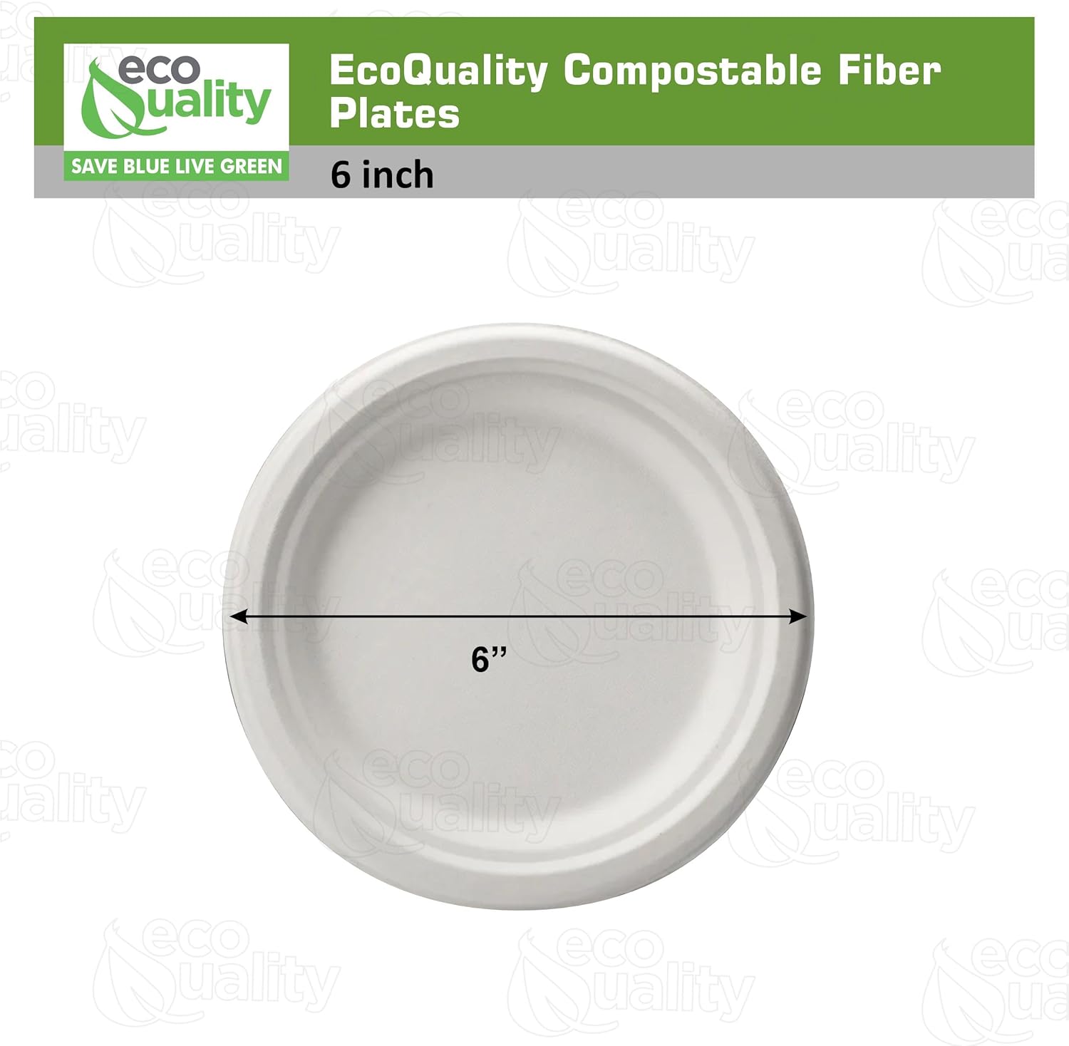 EcoQuality 100% Compostable 6-Inch Plates [1000 Count] - Natural SugarCane Biodegradable Compostable Bagasse Bamboo Environmentally Friendly - Plates for Dessert, Appetizers, Birthdays, Microwavable
