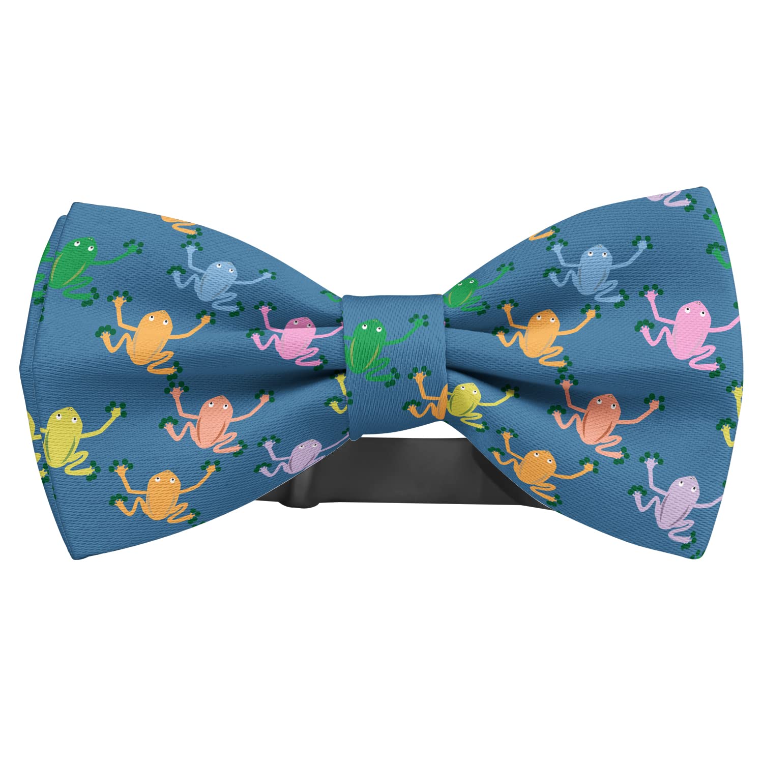 KAWAMOUSE Adjustable Pre-tied bow tie for Men (Bright Frogs Pattern) Elegant Cute Bowties for Dogs Cats Pets