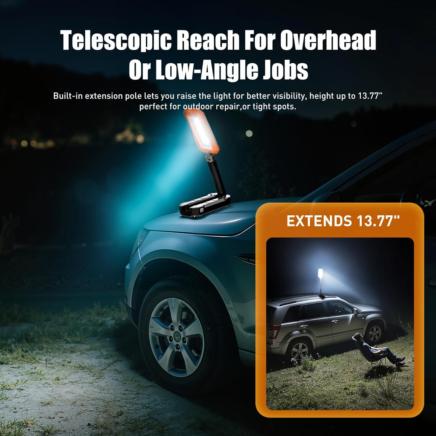 Portable Work Light on Stand, Foldable COB Magnetic Light, 7000mAh Rechargeable Led Work Light, Max 20H Runtime, IPX6 Waterproof for Car Repair, Workshop, Emergency