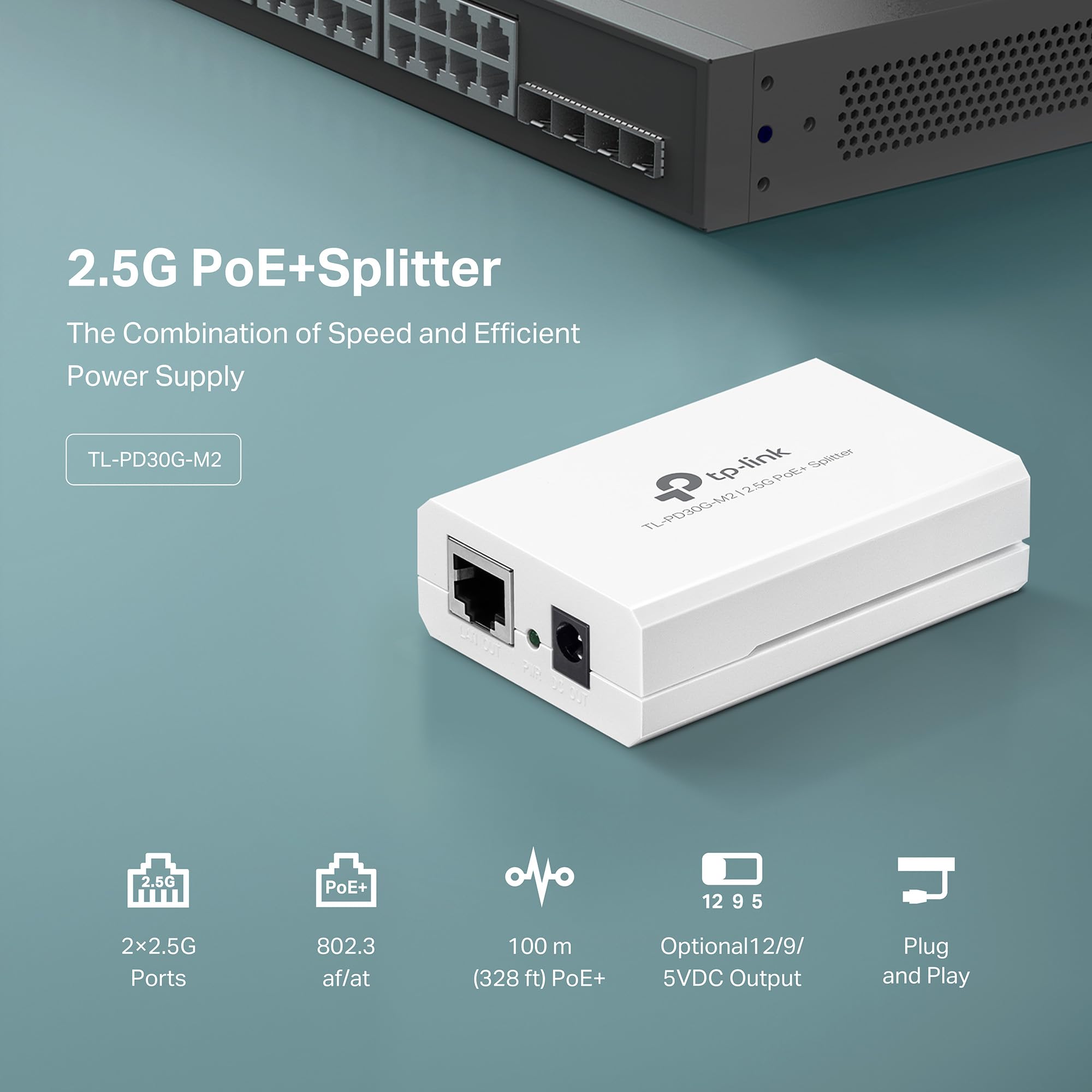 TP-Link TL-PD30G-M2 | ????.???????? ????????????+ ???????????????????????????????? IEEE 802.3at/af | PoE to Non-PoE Adapter | Splits Power & Data up to 328ft | Plug & Play | UL Certified | 12V/9V/5V DC Output