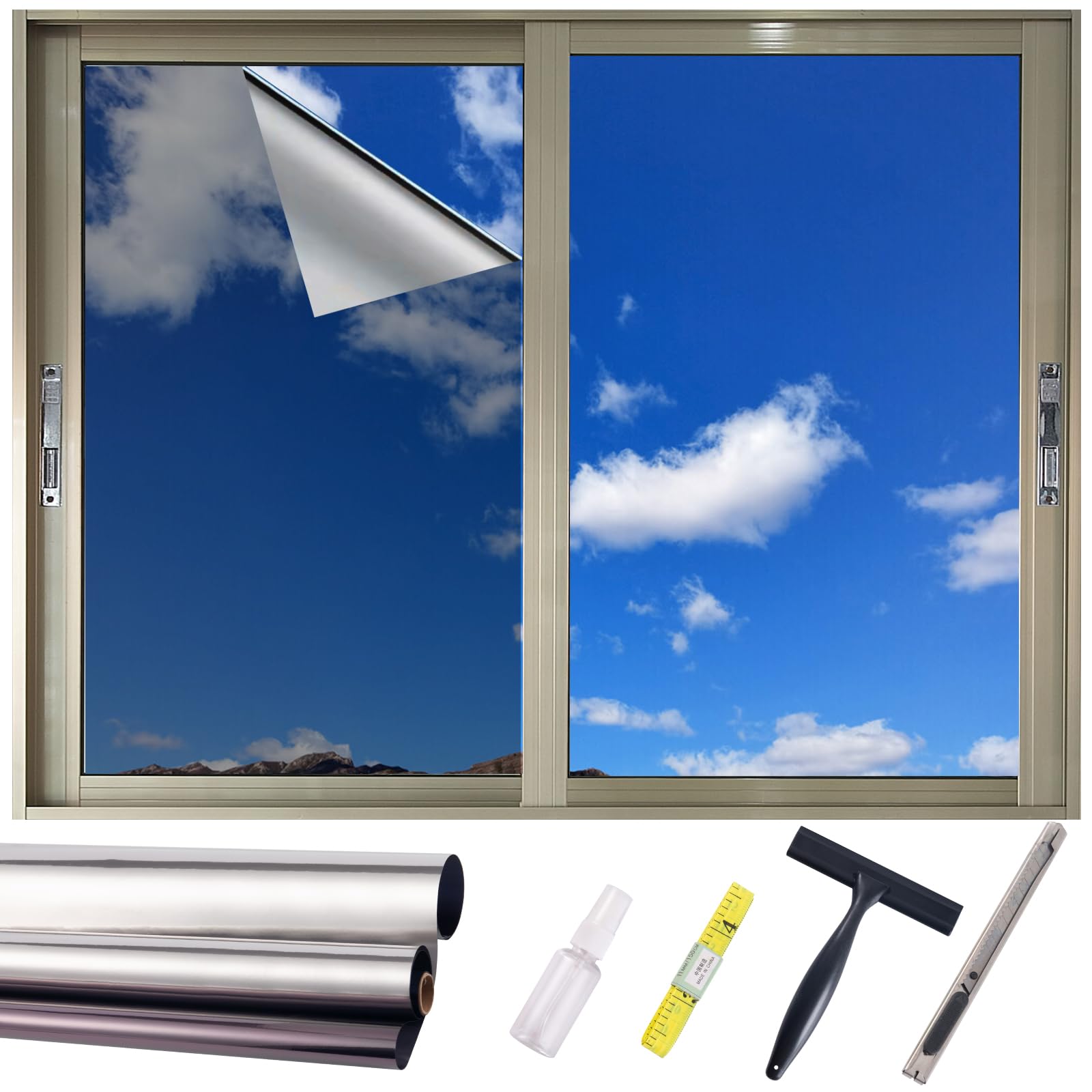 Cjytrinova Black-Silver Heat Reflective Sun Blocking One-Way Mirror Privacy Window Film 60 * 300Cm