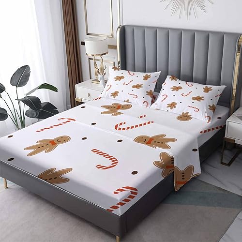 Miniatura 1 de Juego de sábanas tamaño individual XL  Sábanas de Navidad de hombre de jengibre para cama, sábanas y fundas de almohada, microfibra suave, bolsillo