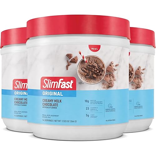 SlimFast Original Meal Replacement Powder, Creamy Milk Chocolate, Weight Loss Shake Mix, 10g of Protein, 14 Servings (Pack of 3) (Packaging May Vary)
