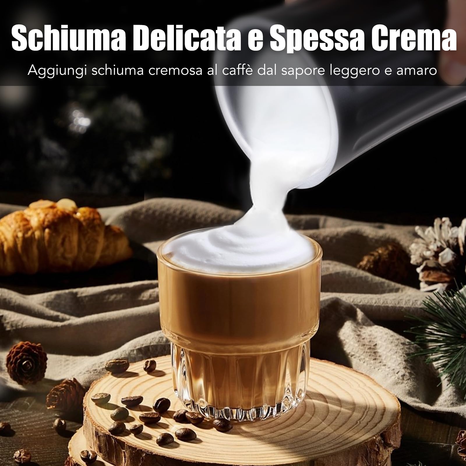 Ovetedot Montalatte Elettrico, Automatico 4 in 1 Cappuccinatore Elettrico, Schiuma di Latte Calda e Fredda, Montalatte Silenzioso per Caffè, Cappuccino, Macchiato, Cioccolata Calda, Nero Classico