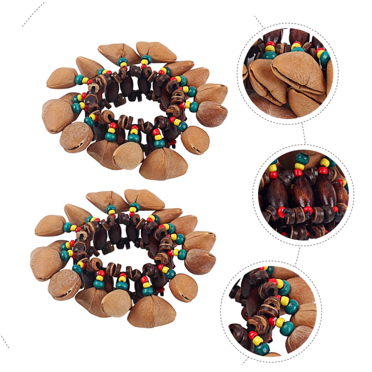 Campanella a Guscio di Noce, 2 Pezzi, Stile Tribale Africano | Bracciale a Forma di Bangle, per Ragazzo Ragazza, Legno e Cocco, per Danza e Feste