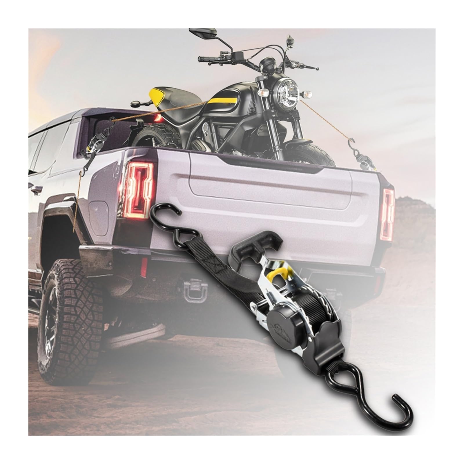 Cinghia di fissaggio, Cinghie a cricchetto for moto con gancio a S - Cinghie di fissaggio for carichi pesanti for auto, veicoli e motociclette(White)