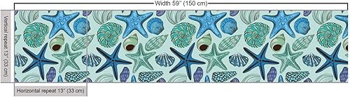 Miniatura 3 de Ambesonne The Yard, tela de estrella de mar, composición inspirada en acuarios, conchas y vieiras tropicales, berberechos y almejas, tela decorativa