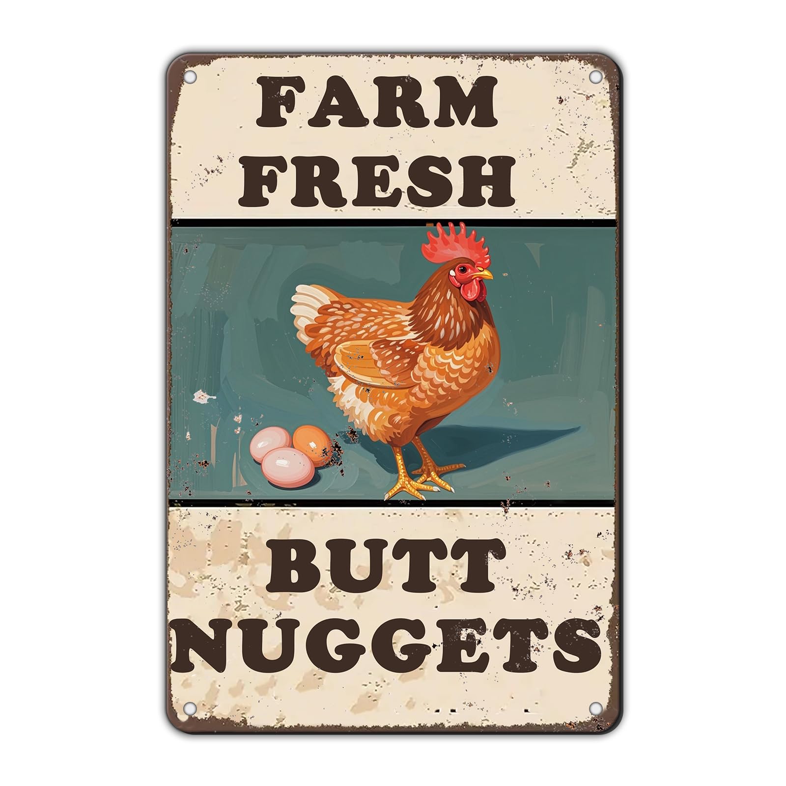 Anceky Funny Metal Tin Signs Farm Fresh Butt Nuggets Vintage Metal Sign Retro Wall Decor for Home Bar Pub Cafe Garage Man Cave Garden Yard 12×16 Inch