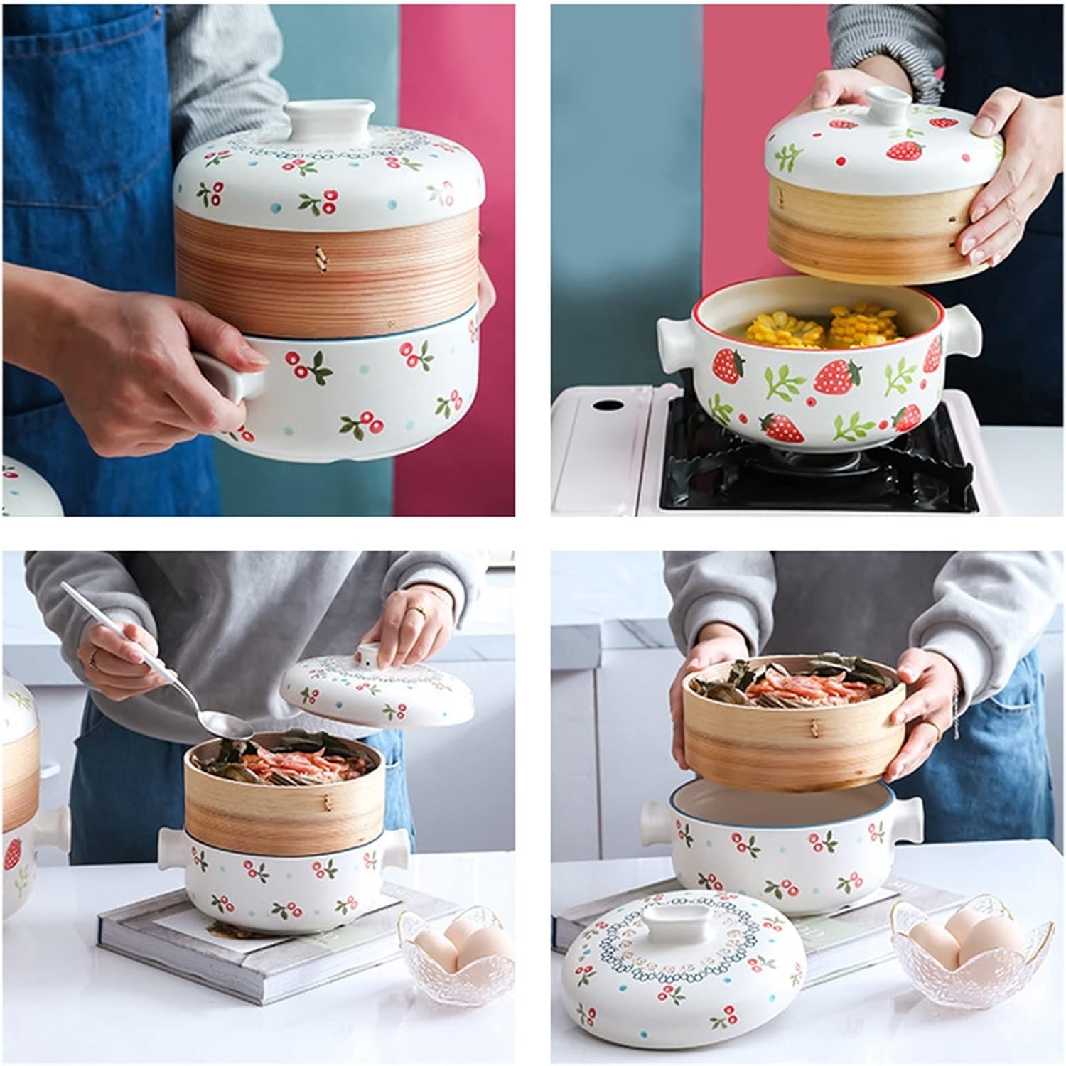 Ceramic Hot Pot, Ceramic Layer Steamer, Stovetop Stew Pot Soup Pot, Hot Pot with Lid, Ideal Kitchenware(1.5L)
