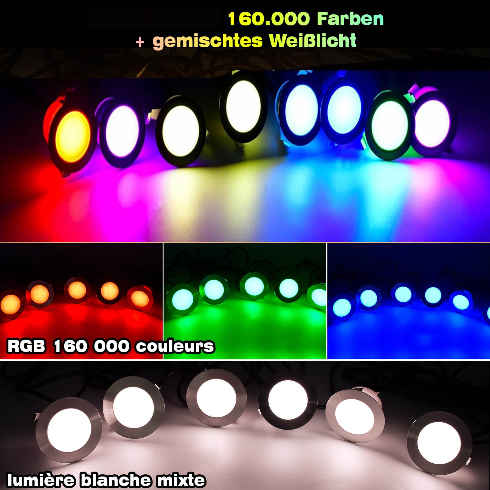 10er Wifi RGB Terassenbeleuchtungen Bodeneinbaustrahler aussen Arbeitet mit Alexa, DC12V Ø61mm 1.5W Große Größe Led bodenleuchten Einbaustrahler Boden Spots außenbereich