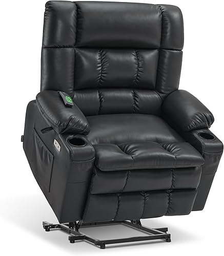Miniatura 160 de MCombo Silla reclinable eléctrica de doble motor para personas mayores, silla elevadora plana con calor y masaje, portavasos, puertos USB, piel