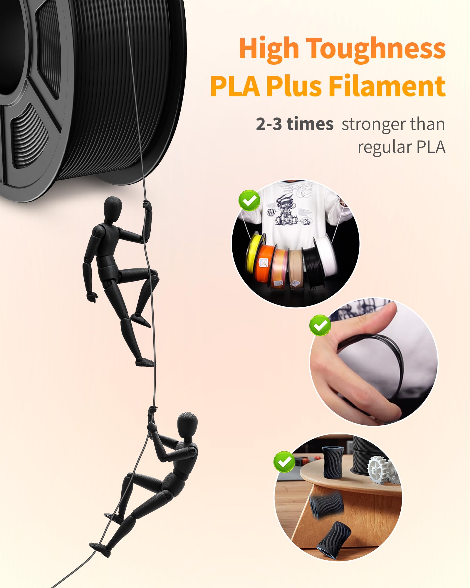 TECBEARS PLA+ Filament 1.75mm 4KG Himmelblau+Schokolade+Gelb+Rot | Verstärkt Zähigkeit PLA Plus 3D Drucker Filament, 0-300mm/s, 4 Spulen, 1kg pro Spule, +/- 0,02 mm