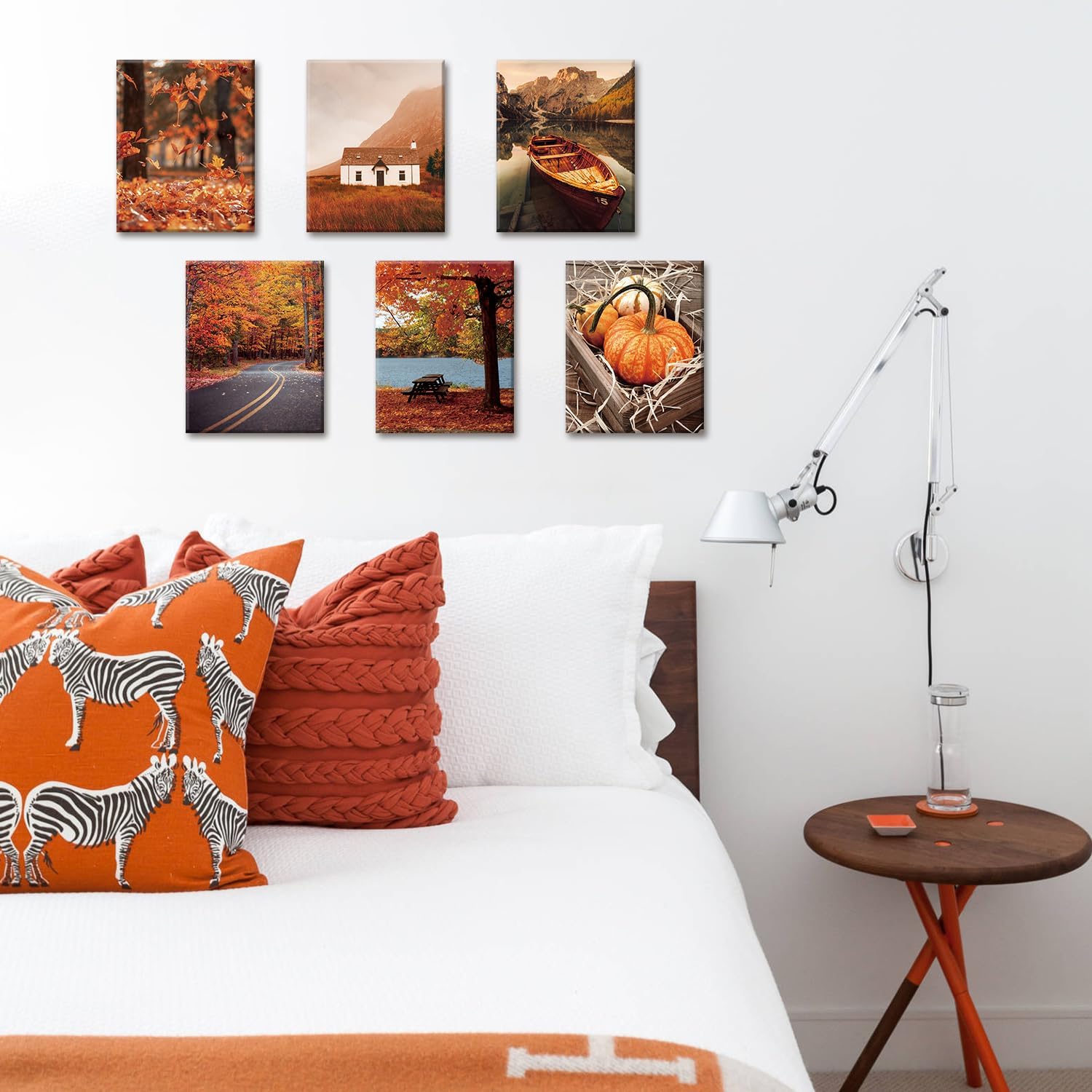 HPNIUB Fall Farm Pumpkins Wall Art, Autumn Nature Wall Decor,Set of 6 Piece(12x16inch,Framed) Botanical Forest Maple leaves Pictures for Thanksgiving Gift, Living Room Gallery Wall Decoration