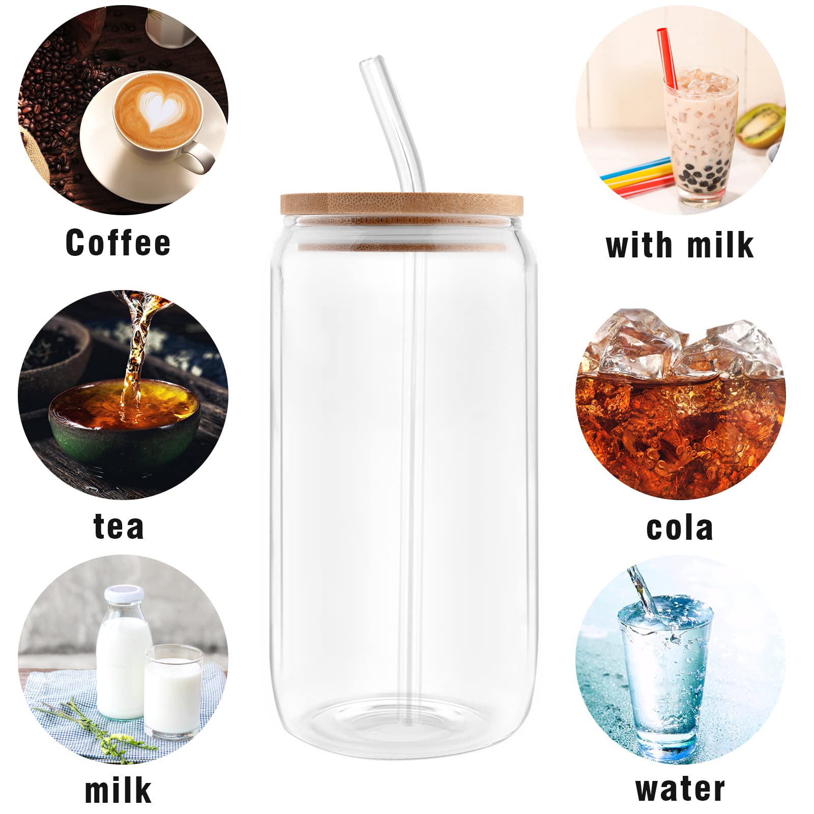 500ml GläSer Mit Deckel Und Strohhalm, Glasbecher Mit Deckel