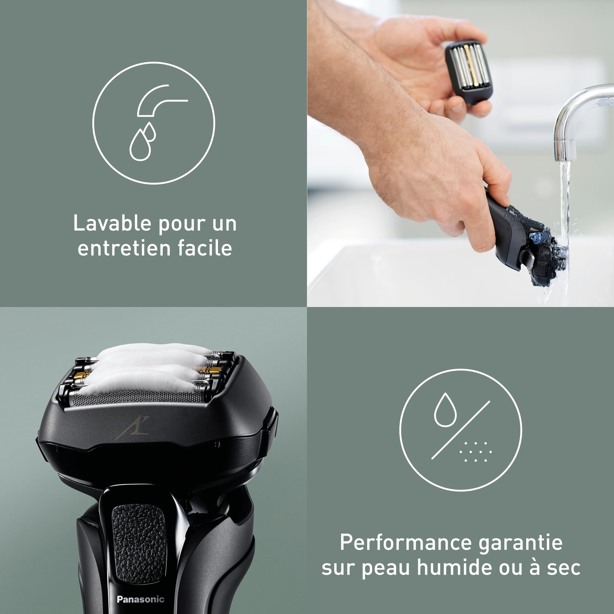 Panasonic ES-LV6U-K803 Rasoir Électrique 5-Lames Pour Hommes, Rasoir Sans Fil Humide Et Sec, Rasoir Électrique Avec Nettoyage Automatique, Tête De Rasoir Flexible Et Capteur De Barbe Réactif.