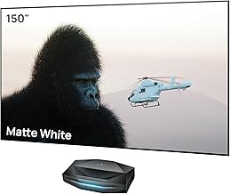 AWOL VISION Aetherion Pro + 150" Fester Projektorbildschirm-Set – 4K UHD HDR10+, Dolby Vision und Atmos, Ultrakurzdistanz Beamer mit dreifachem RGB-Laser für Heimkino und Gaming