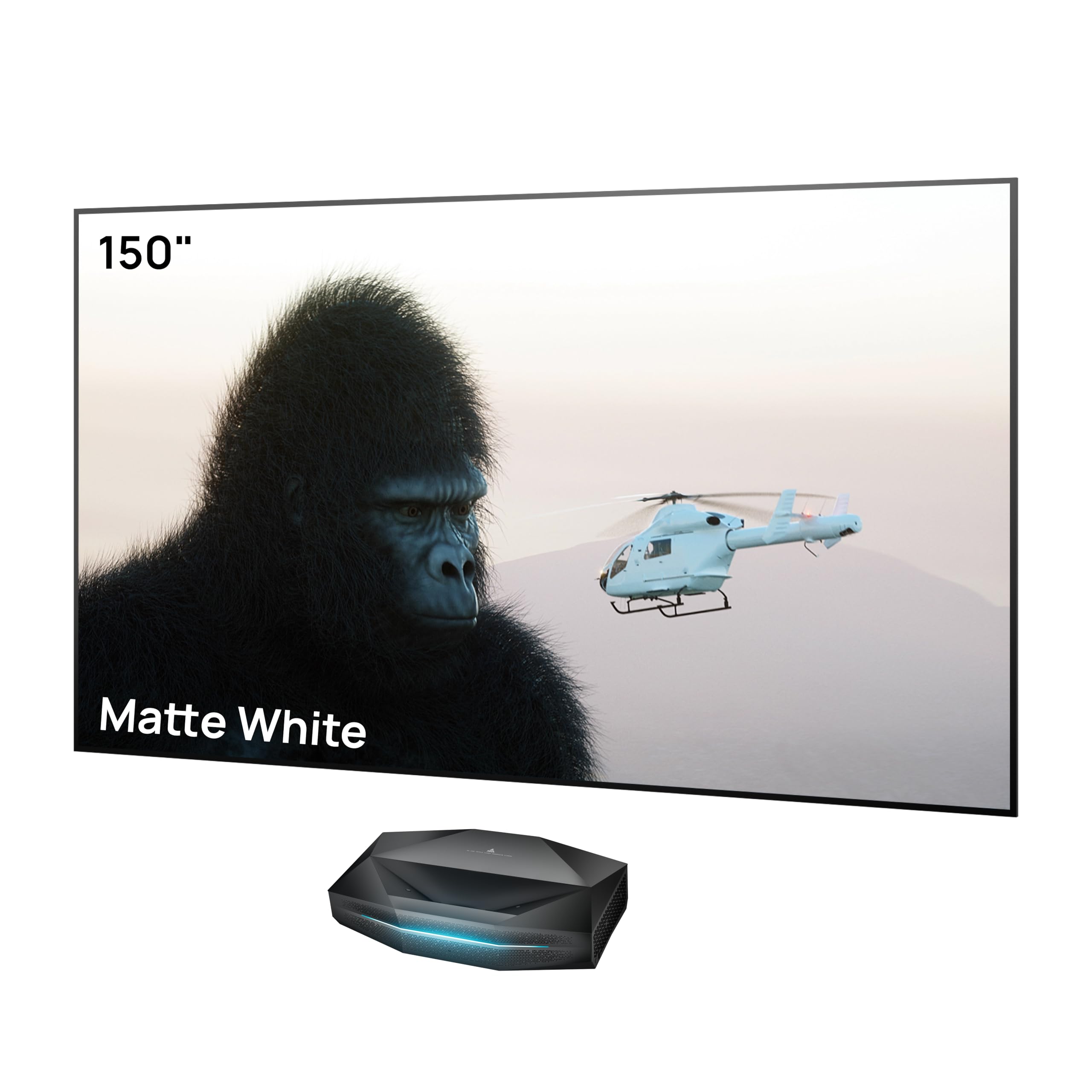 AWOL VISION Aetherion Pro + Set de pantalla de proyección fija de 150" – 4K UHD HDR10+, Dolby Vision y Atmos, proyector de ultra corta distancia con láser RGB triple para cine en casa y gaming