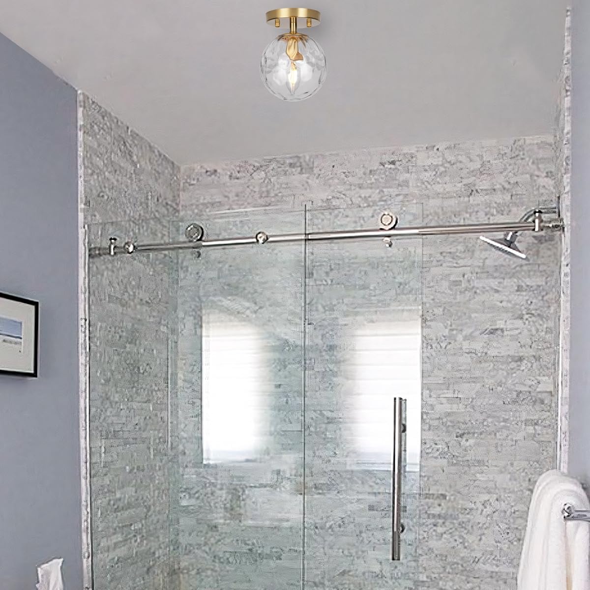 Hammered Glass Ceiling Light, Gold Small Flush Mount Lighting for Bathroom, Hallway, Entryway and Laundry Room EH760150S1