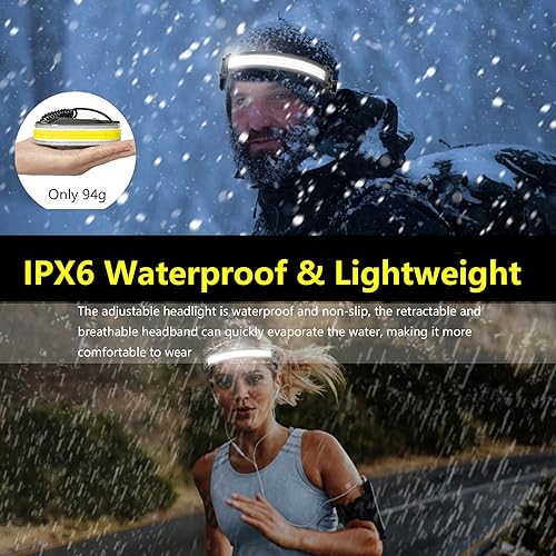 Miniatura 5 de Linterna frontal recargable por USB, 1000 lúmenes y 230 de haz ancho, faro duro, faro LED súper brillante con luz trasera roja, faro impermeable