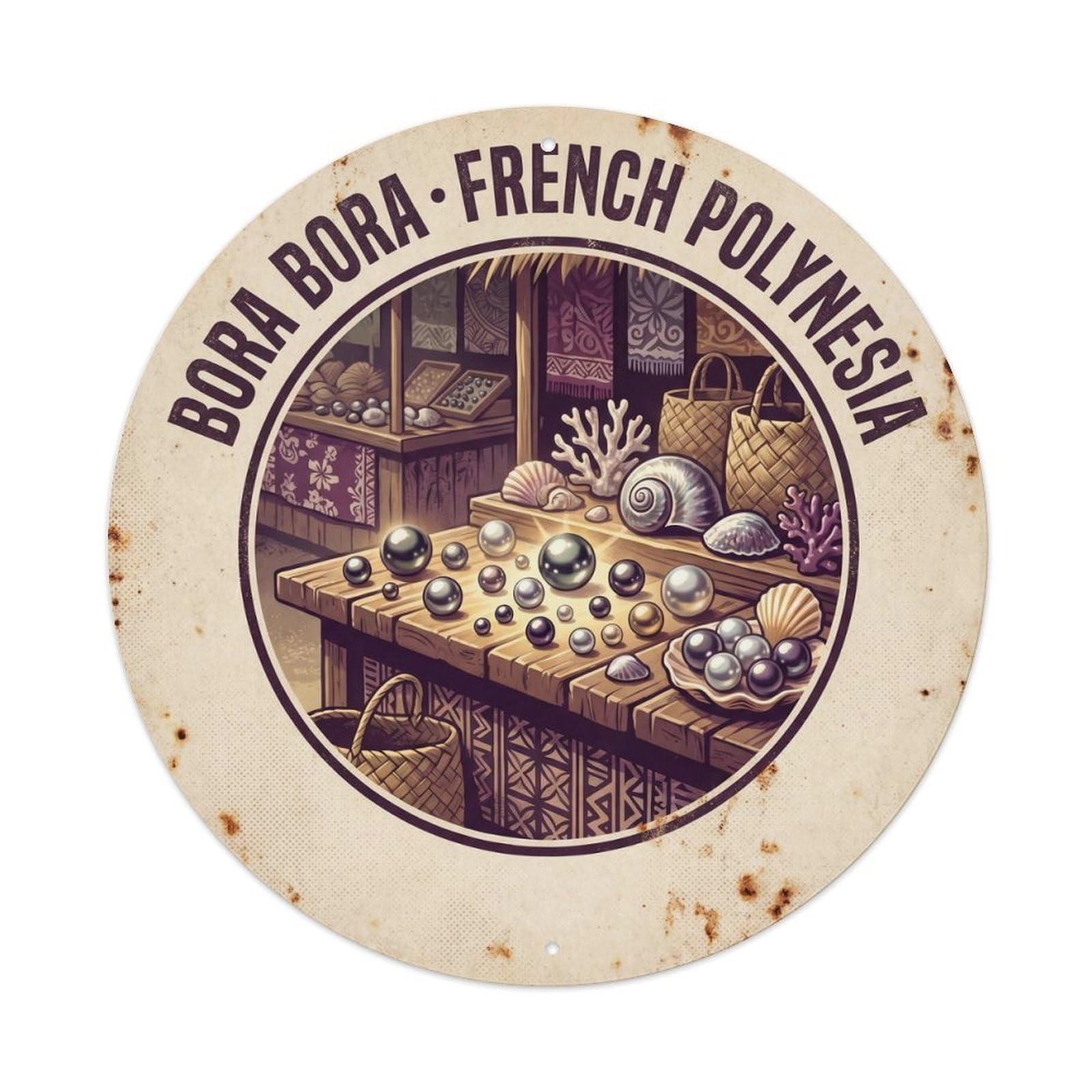 Olyhtr 8X8inch Classic Style Borabora Black Pearl Market Vintage Polynesian Metal Tin Sign