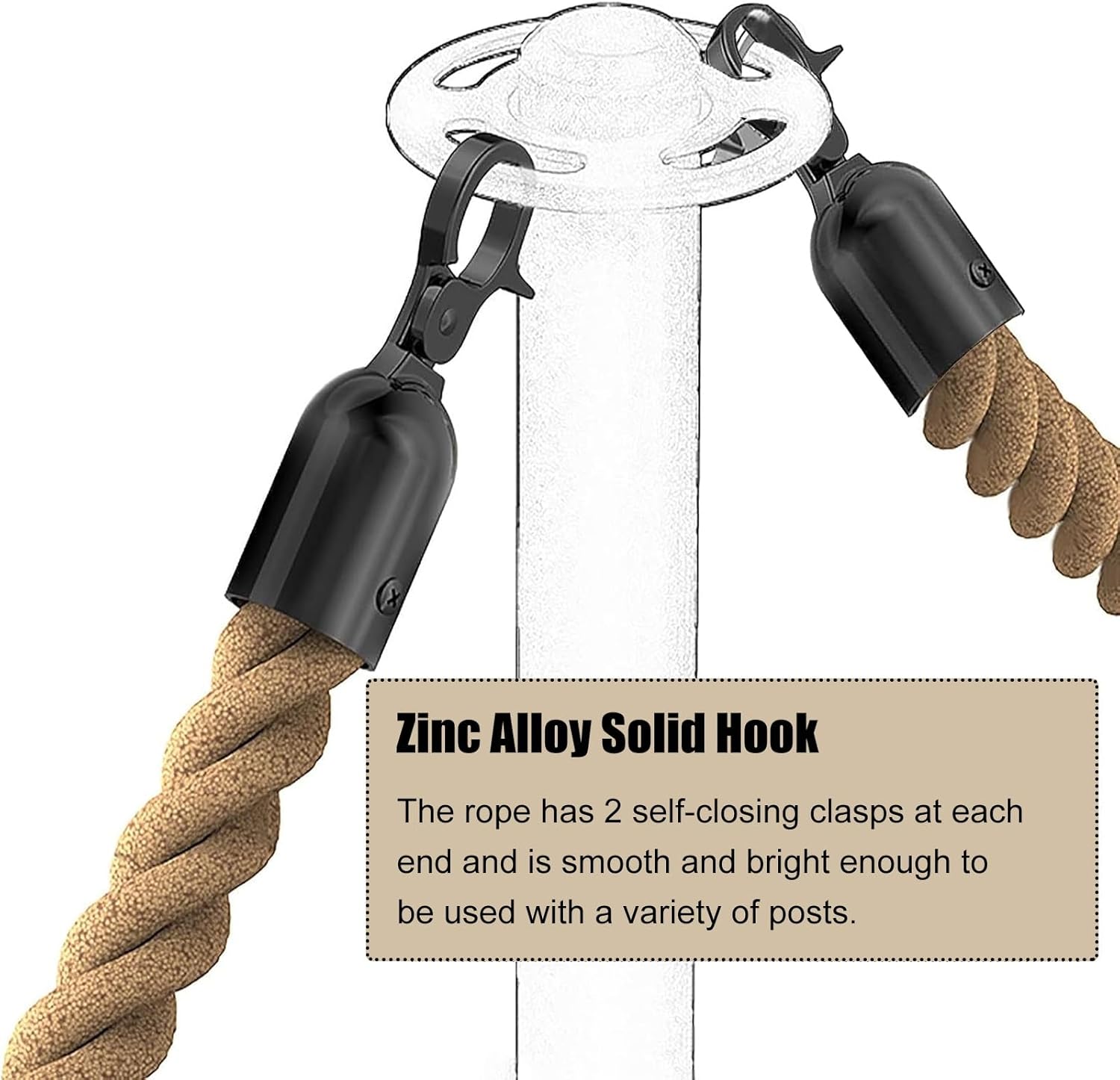 Stanchion Rope,Crowd Control Queue Line Barrier Black Solid Hook Braided Hemp Rope, Stanchion Rope for Queue Divider, Stand Divider Rope for Movie Theaters, Grand Openings (1 Pack 3ft(0.9m/36 in))