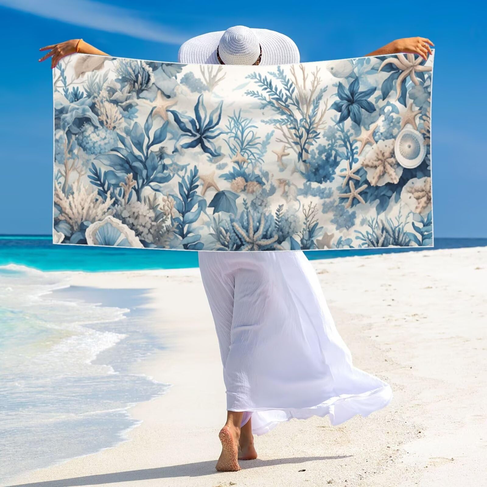 Telo Mare Microfibra xxl Grande Asciugamano da Spiaggia, 100x200cm Asciugatura Rapida Telo in Cotone Morbido, Antisabbia Mare Coperta da Spiaggia per Campeggio, Palestra, Piscina, Viaggio alghe G-1830