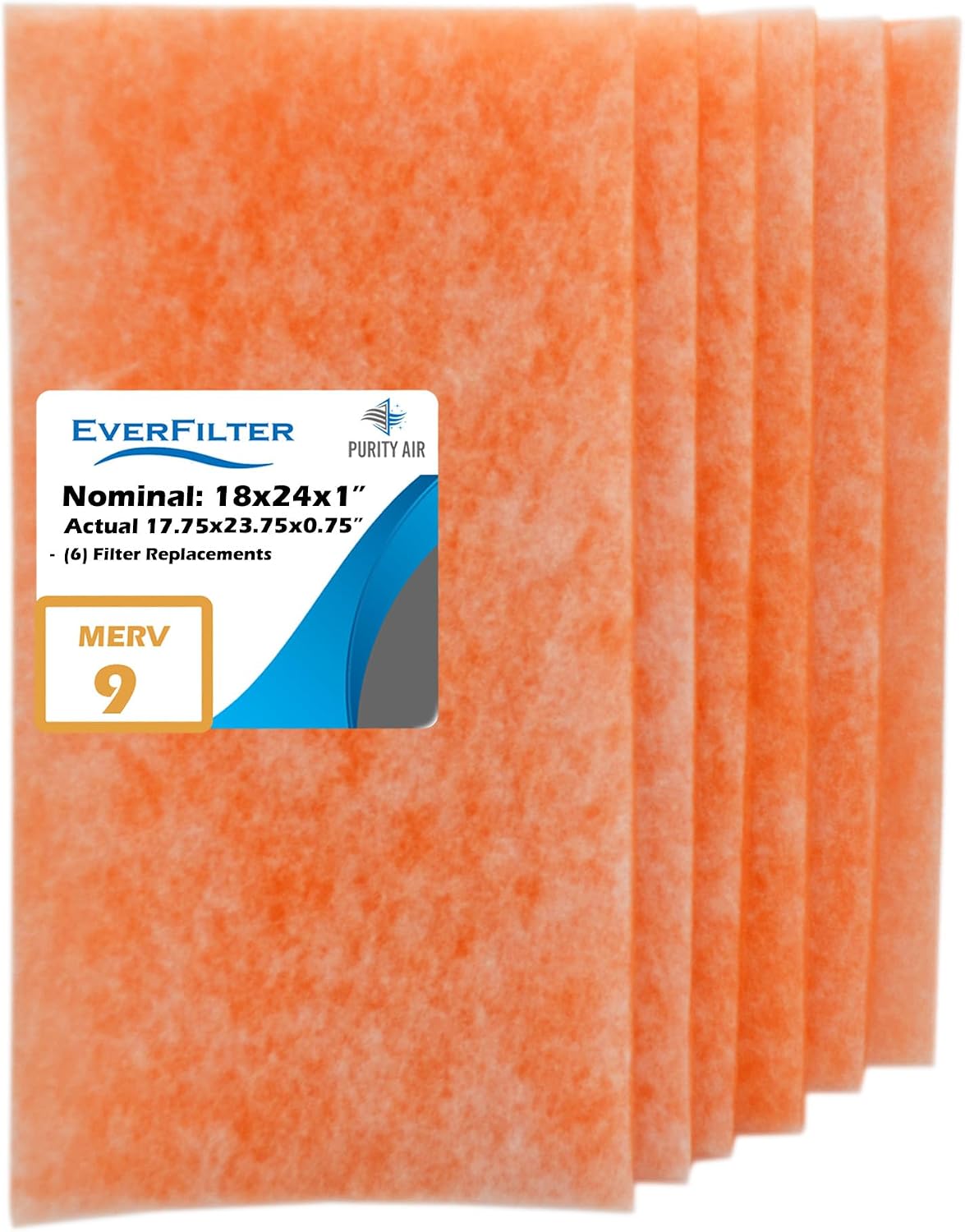 18x24x1 Air Filter MERV 9 (6-Pack) Filter Media Replacements only (Fame Not Inlcuded), HVAC AC Furnace Air Filters (Actual Size: 17.75 x 23.75 x 0.75 Inches)