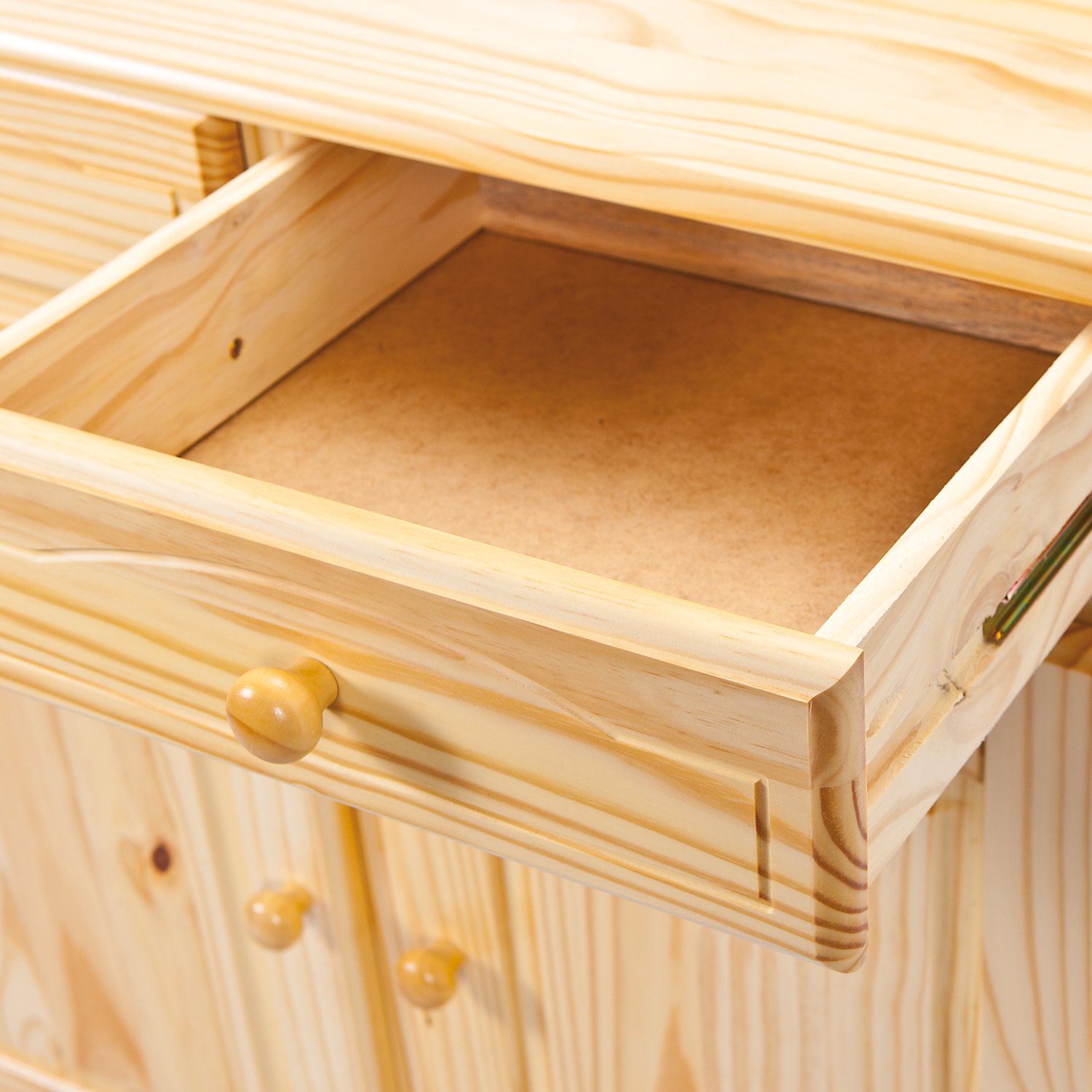 Inter Link – Vitrinenschrank - Küchenschrank - Geschirrschrank - Esszimmerschrank – Vitrine – Standvitrine - Landhausstil - Kiefer Massivholz – 2 Türig – Alicante - Natur lackiert