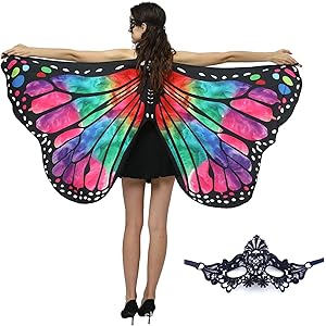 Scialle A Farfalla Donna 168x135cm - Ali Per Costumi, Danza O Carnevale, Blu E Verde