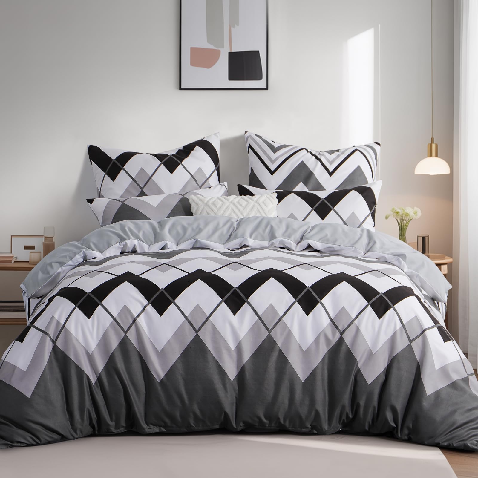 Tifschlaf Bettwäsche 155x220 2 Teilig, Chevron Bettbezug 155x220cm mit 1 Kissenbezug 80x80 cm, ÖKO-TEX Mikrofaser Bettwäsche-Sets Geometrisch Muster, Weich & Bügelfrei mit Reißverschluss