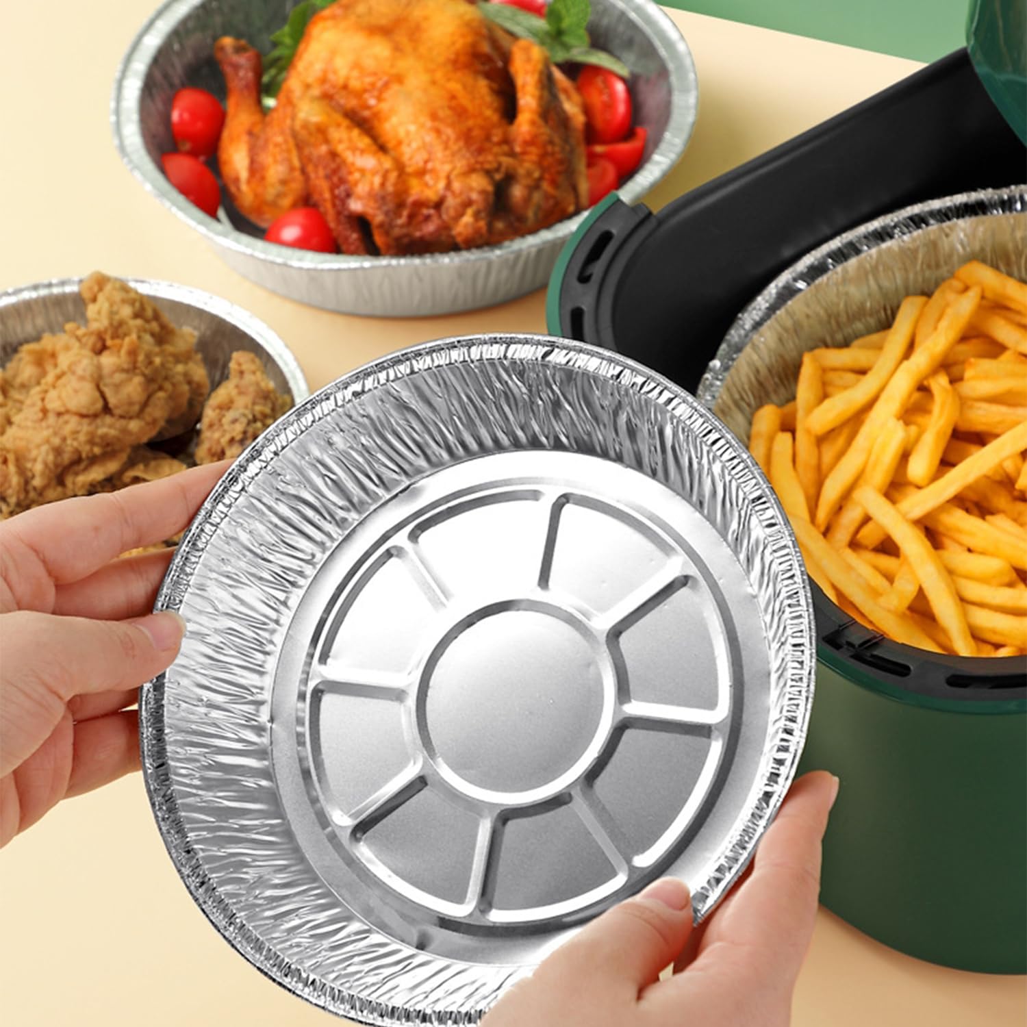 50 Pezzi Contenitori In Alluminio Monouso 7 Pollici, Alluminio Vaschette Rotonda, Teglie Usa e Getta, Resistente All'Acqua e All'Olio Per Cuocere, Cuocere a Vapore, Cucinare e Conservare