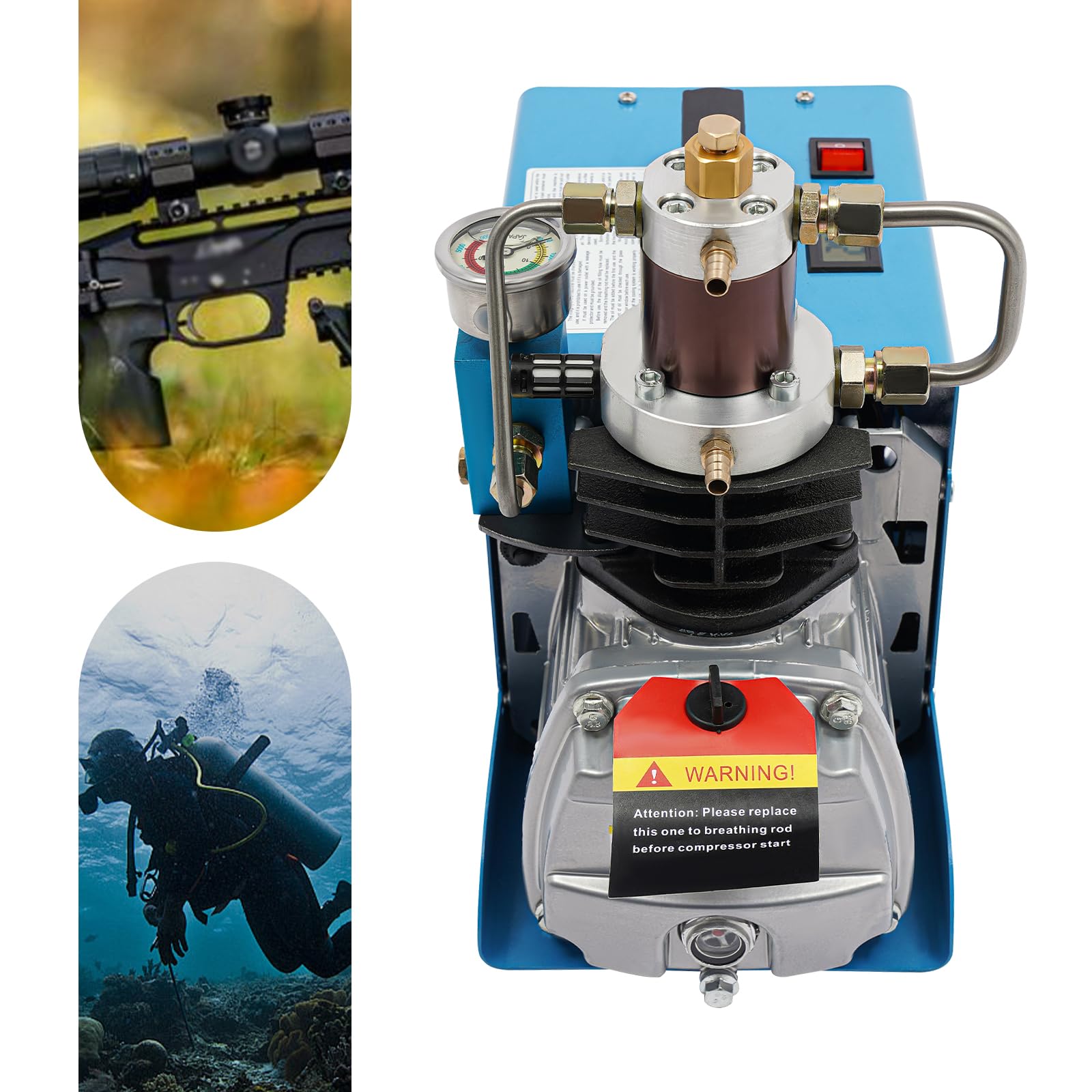 Pompa ad aria ad alta pressione, 1800 W, pompa ad aria elettrica con doppio raffreddamento, compressione a 2 stadi 0-30 Mpa compressore d'aria per officine e case