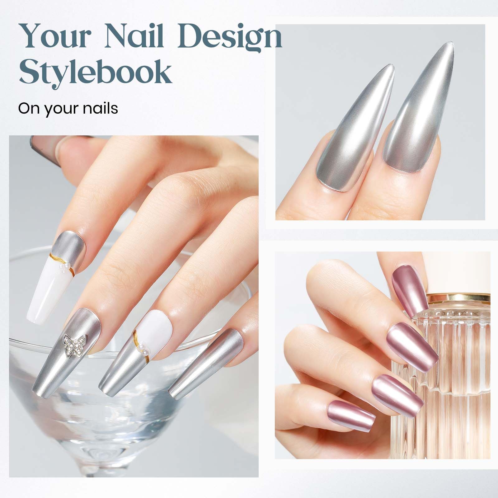 Vernis à Ongles Effet Miroir Or Et Argent - Séchage Rapide, Finition Métallisée 8 Ml