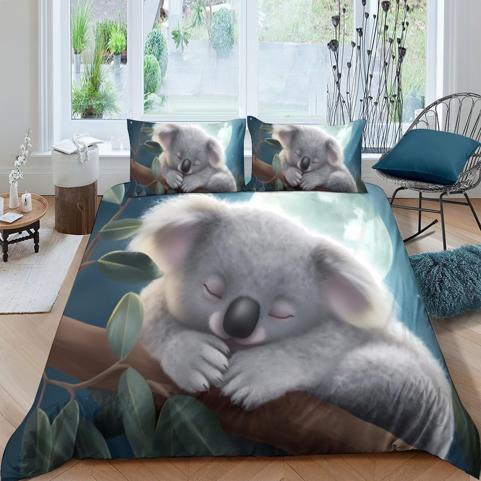 Ctjqhvkz Style-3 3D Printed Sleeping Koala Fitted Sheet Microfiber Soft Breathable Forest Bed Cover For Bedroom Guest Room Decor Single（135X200cm）