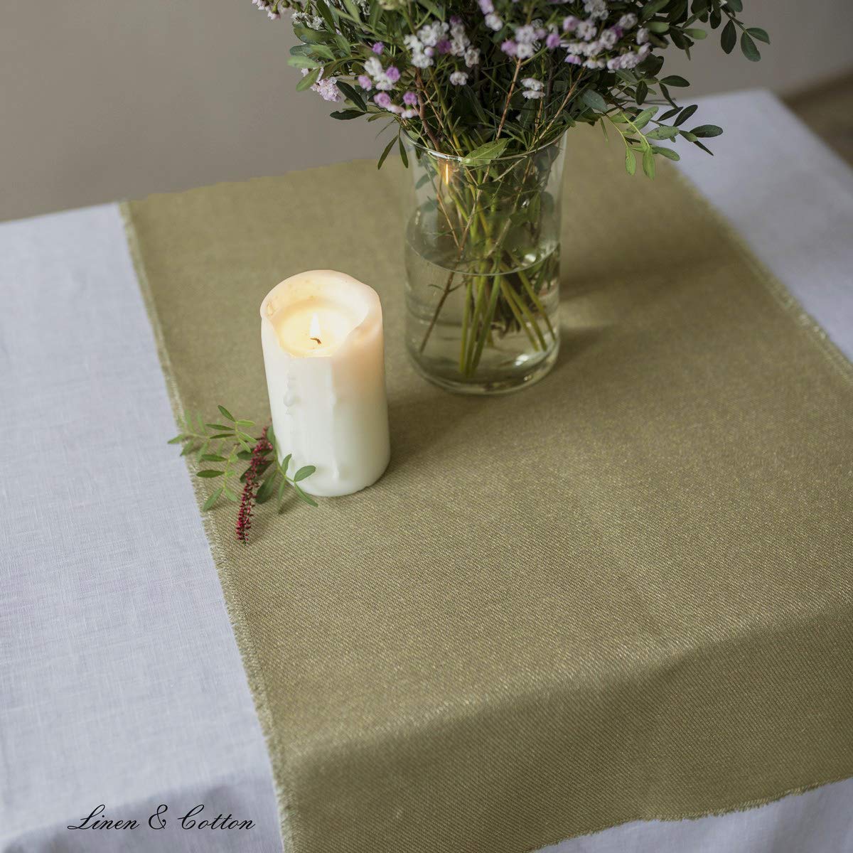 Linen & Cotton Tischläufer Stoff Tischband Tischdeko Aurum - 74% Leinen, 26% Baumwolle, Beige Gold (47 x 250 cm) Läufer Tisch Decken Deko für Home Küche Esstisch Hochzeit Geburstag Party Fest Event