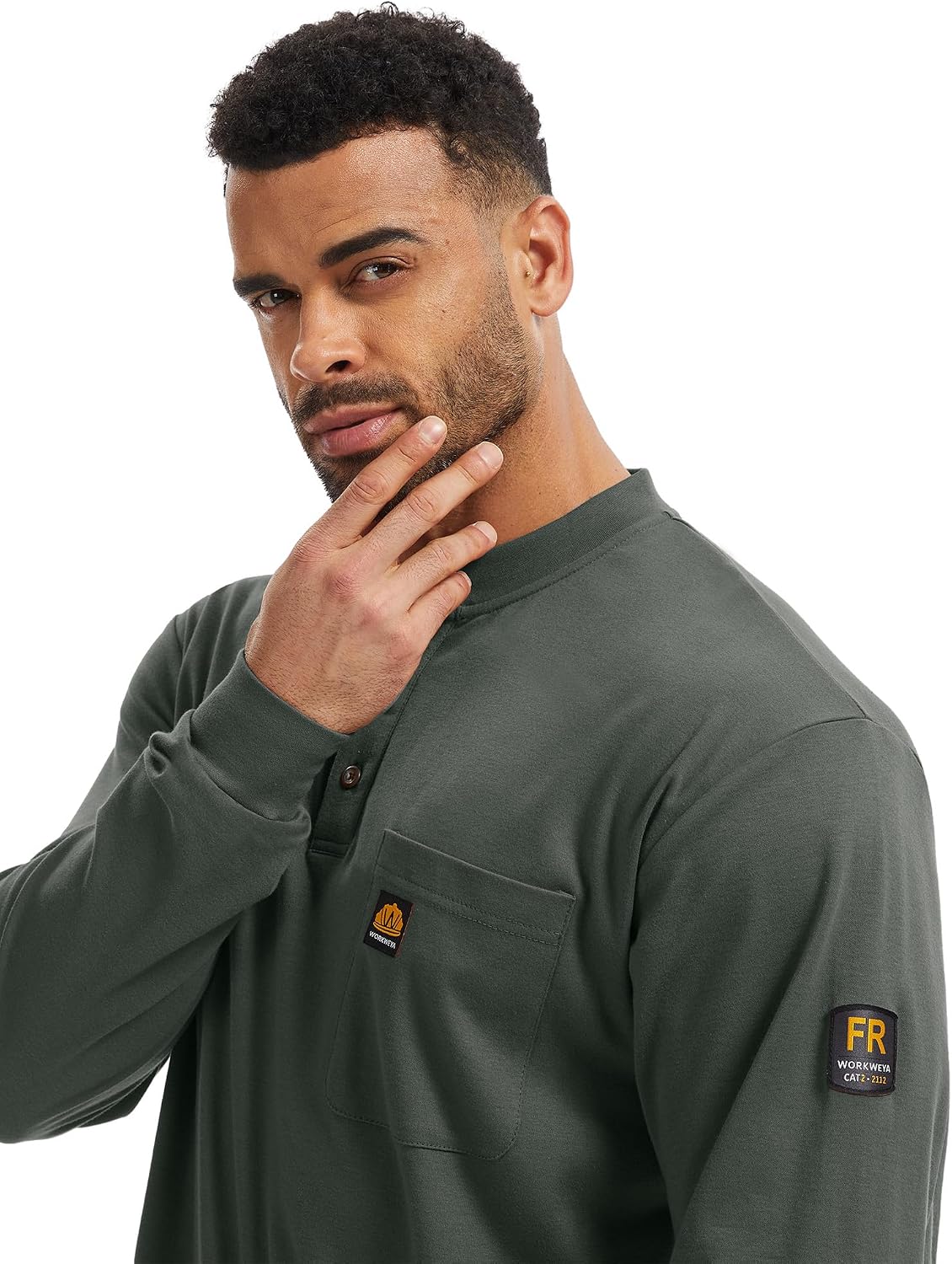 WORKWEYA Men's FR Shirts 5.5oz Lightweight Flame Resistant CAT2 Henley Shirt