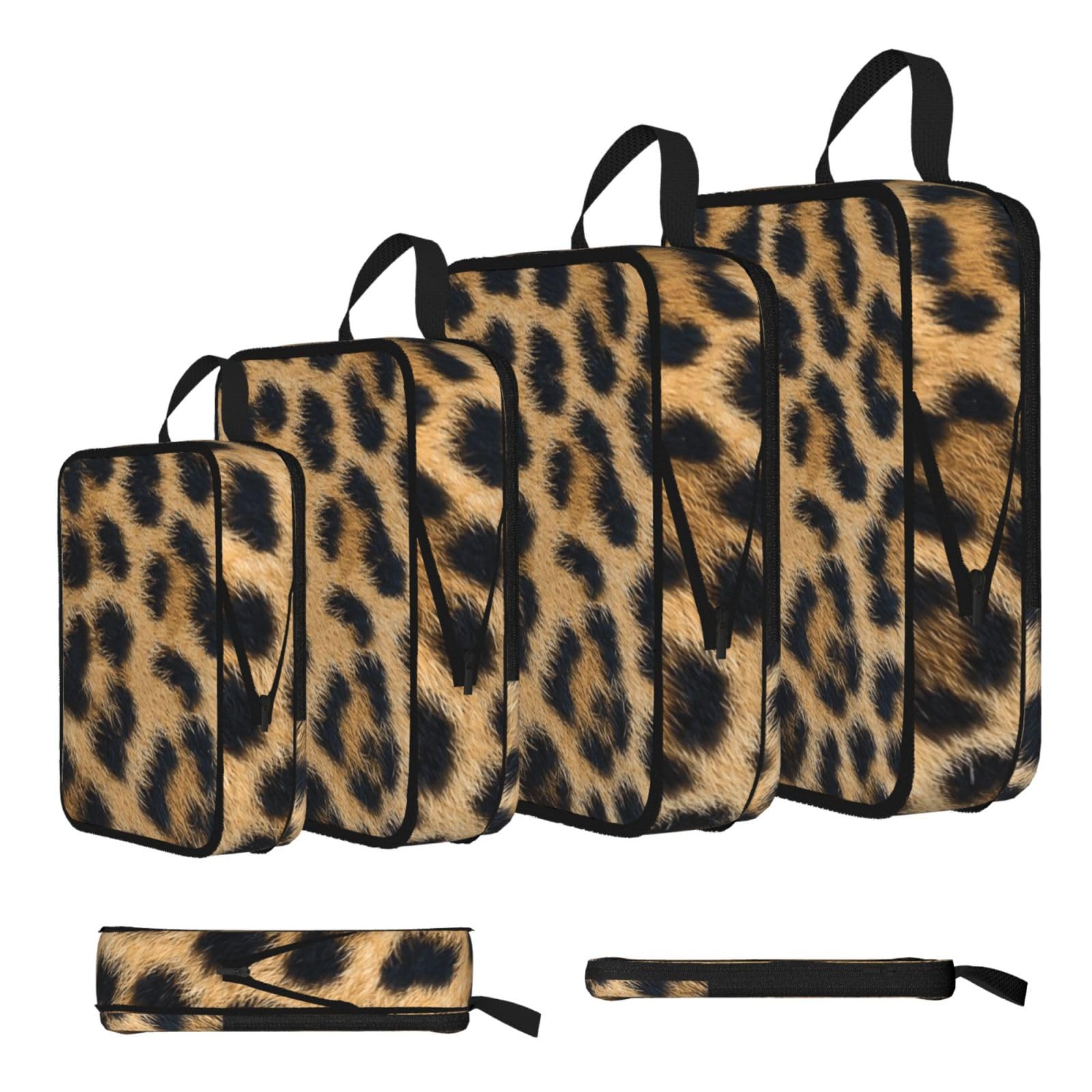 Rough Leopard Print Print 4 Set Compression Packing Cubes For Suitcases,Expandable Storage Bags Organizers