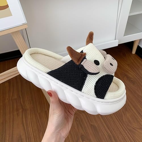 Miniatura 2 de XIXITIAO Pantuflas de vaca, pantuflas de casa para mujereshombres para interiores, bonitas pantuflas de dibujos animados de animales para mujer y