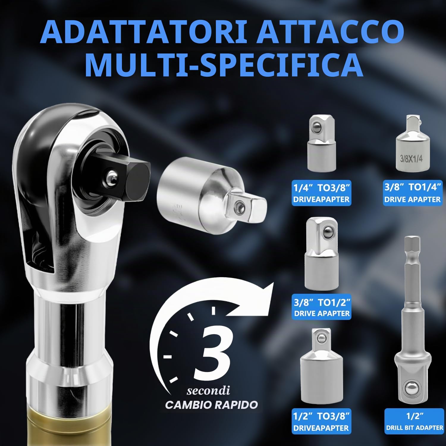 ZKTOOL Estensore per chiave offset, chiave a percussione da 1/2", estensore a cricchetto resistente, estensore per chiave a catena, con adattatori da 1/2", 1/4", 3/8", adatto a prese standard