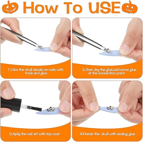 Miniatura 7 de 30 dijes de uñas 3D para Halloween, decoración de uñas de plata antigua, diseño de uñas, decoración de uñas, diseño de calavera para uñas,