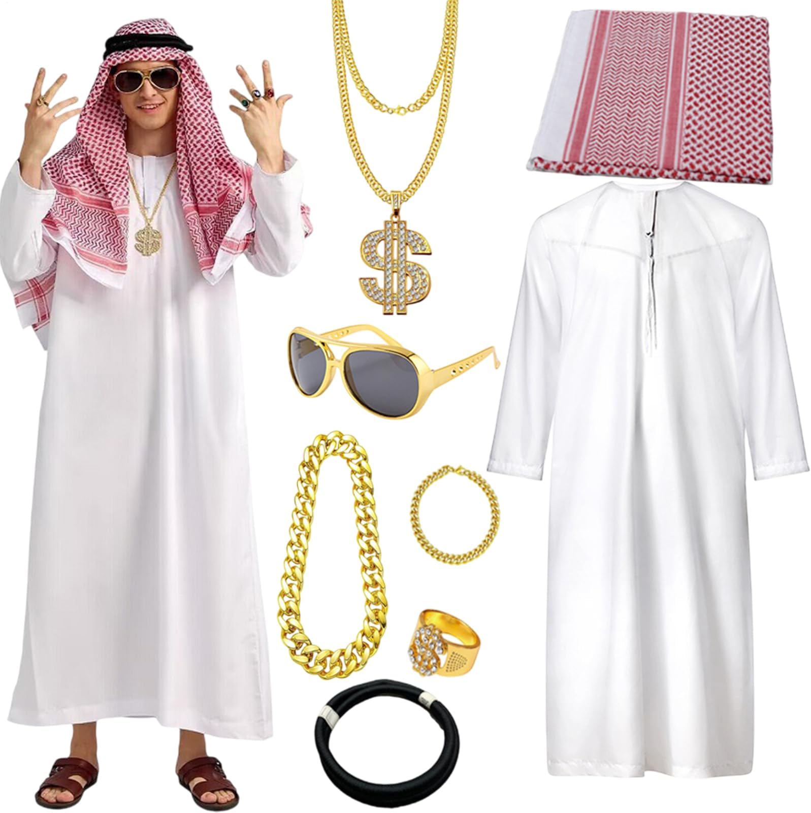 Arabian Male Costume | Middle East Fancy Dress Accessories | Middle East Outfit Men | for Halloween Cosplay Role Play Carnival Christmas Stage Performance