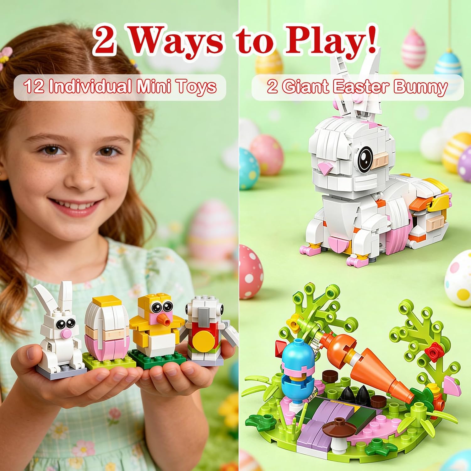 Prefilled Easter Eggs with Bunny Building Toys | Easter Basket Stuffers Fillers for Kids Gifts, Egg Hunt Prizes, Party Favors & Decorations for Boys & Girls