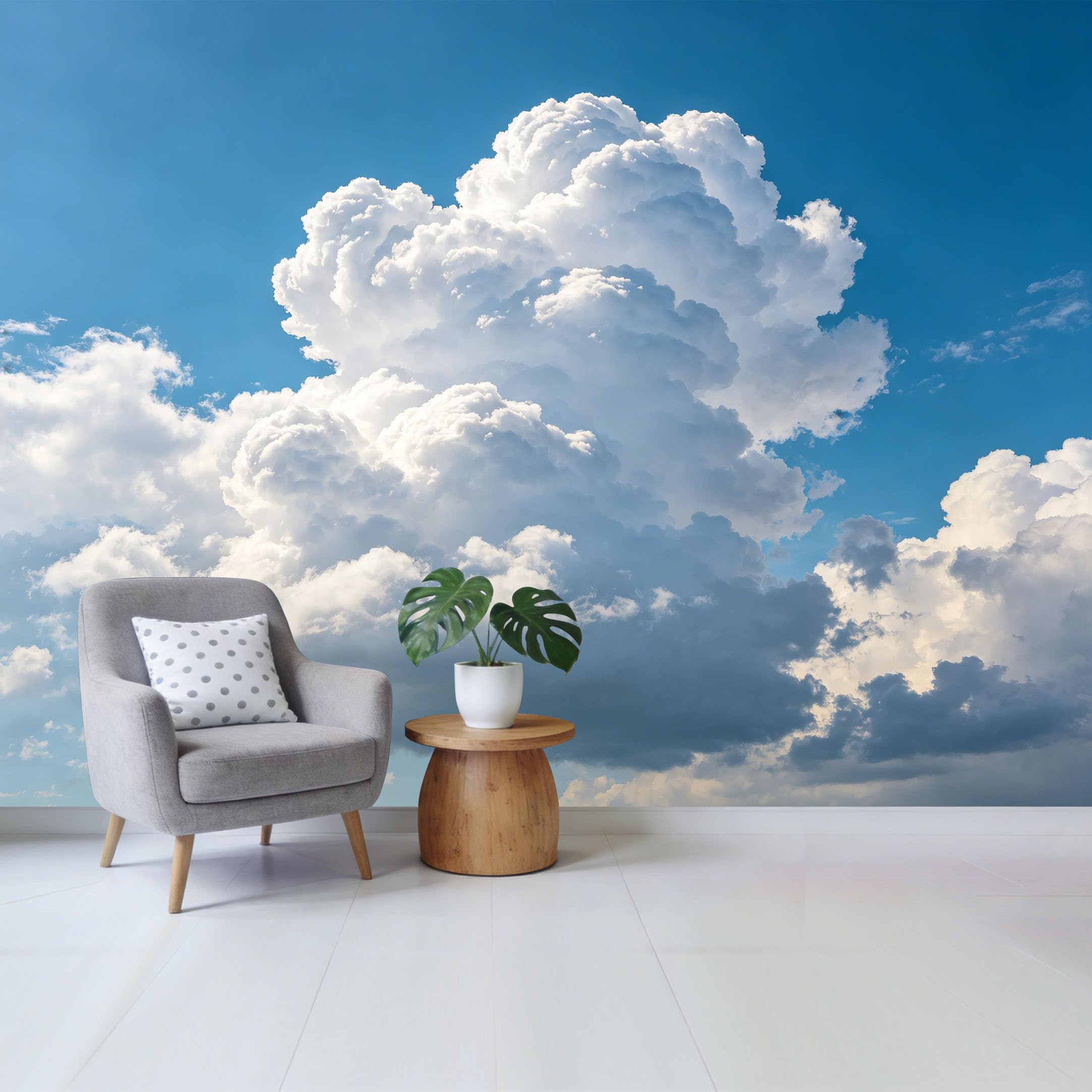 Custom Size Wall Mural Fluffy White Cumulus Clouds Blue Sky Landscape Removable Self Adhesive Fabric， Home Wall Decor for Living Room Bedroom Bathroom