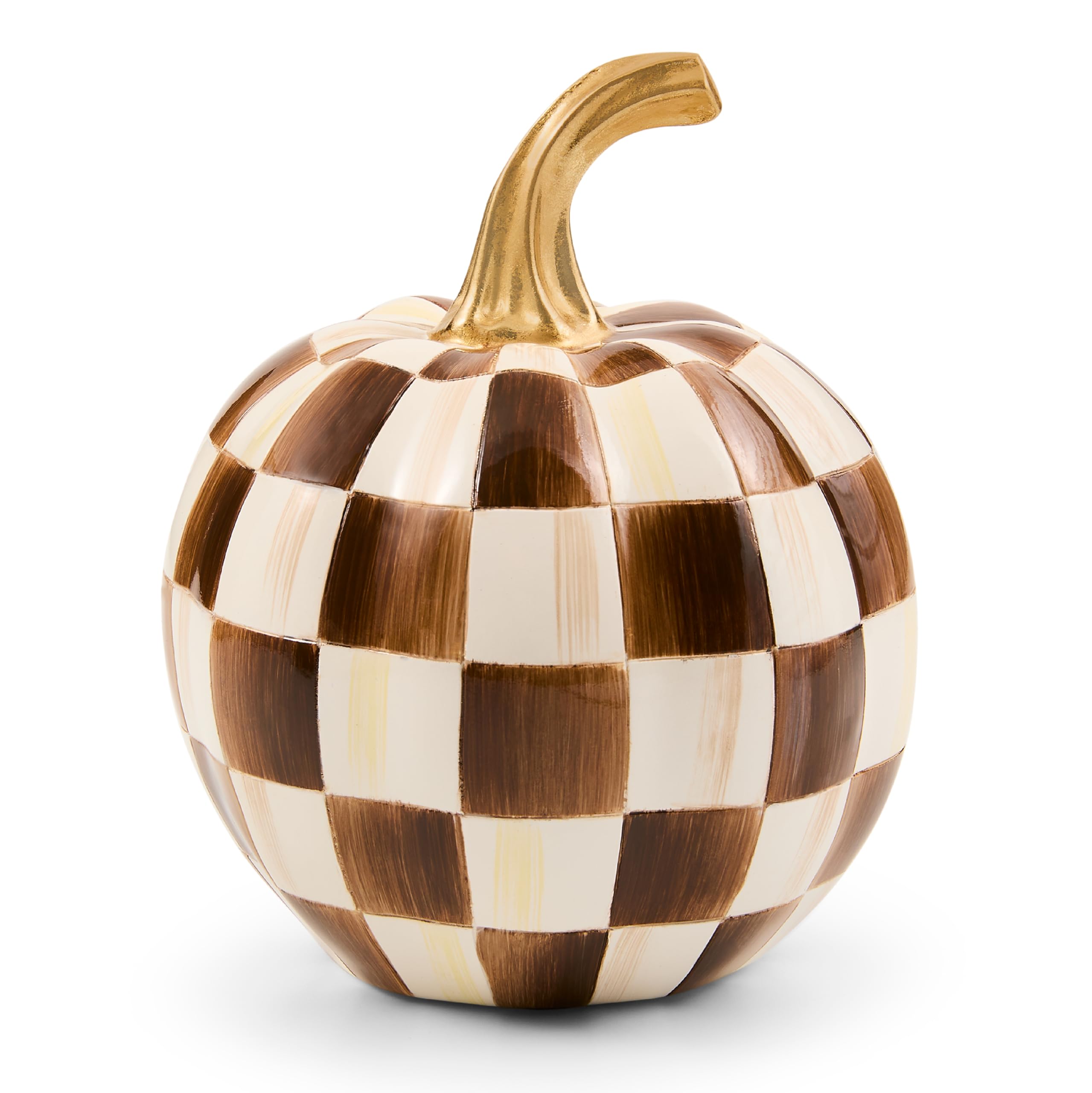 MACKENZIE-CHILDS Resin Pumpkin, Mini, Dark-Brown-and-White Chocolate Check