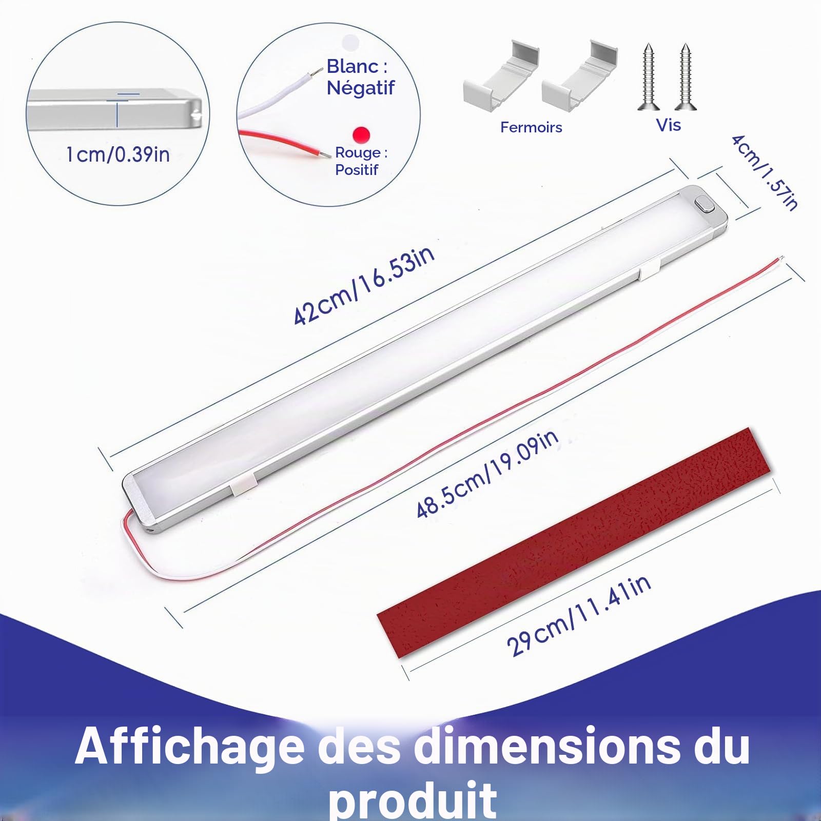 Barre LED 12V, 4PCS 10W Eclairage 228 LEDs 12V 42cm, 1000LM Barre de Lumière Intérieure à LED avec Interrupteur on/Off pour Voiture Camping Car Caravane Camion Bateau Van, 6000K