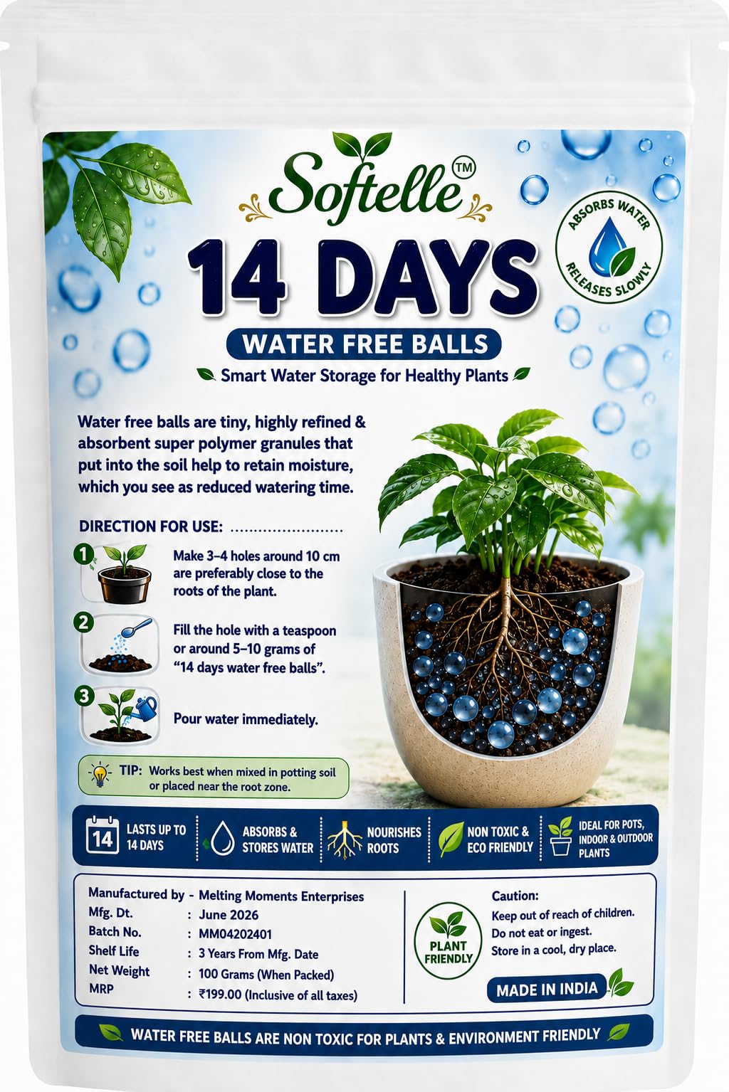 Plant Hydrogel Water Free Balls | Self Watering Crystals for Plants | Water Retaining Polymer Granules | Keeps Soil Moist for Up to 14 Days | Indoor & Outdoor Plants | 100g-image-47