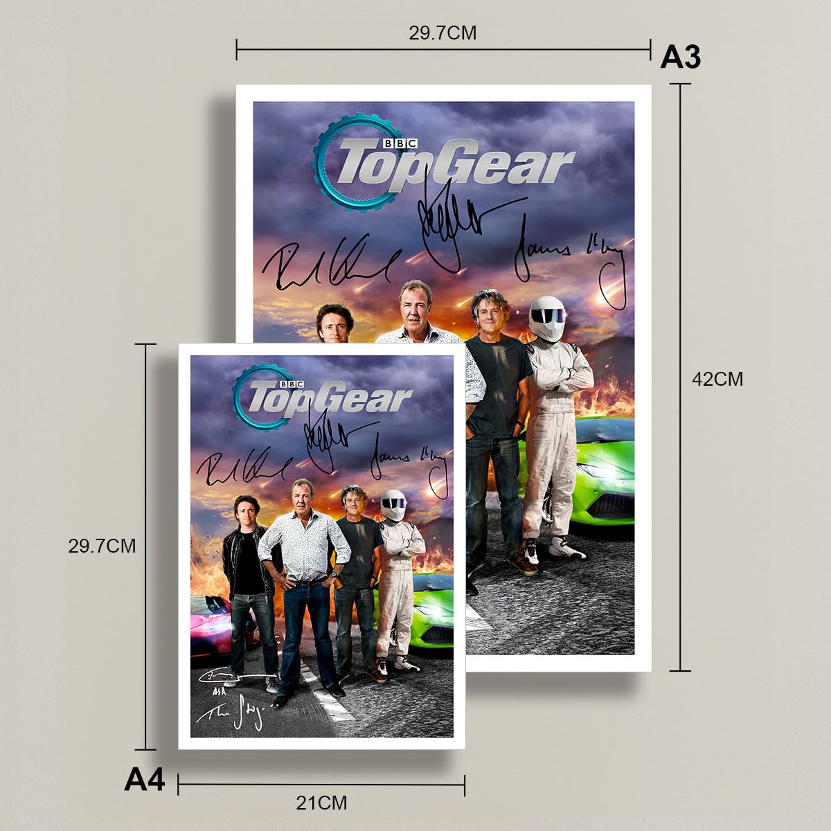Top Gear Cast Signed Autograph A4 Poster Photo BBC TV Show Series Season Framed Memorabilia Gift Jeremy Clarkson Richard Hammond James May (Top Gear 2, A3 Poster Only) Home &