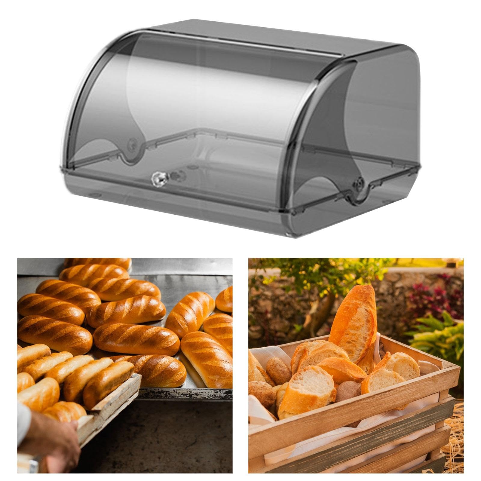 MERIGLARE Caja de Almacenamiento de Pan, Recipiente Acrílico Multiusos con Tapa Enrollable, Gran Capacidad, para Productos Horneados de Panadería, Gris Claro, Individual