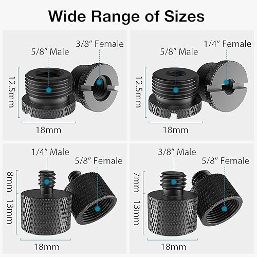 Miniatura 4 de Kit de adaptador de rosca de micrófono de 58 a 38 adaptadores de tornillo de micrófono 14 a 58 Adaptador de soporte de micrófono de aleación de
